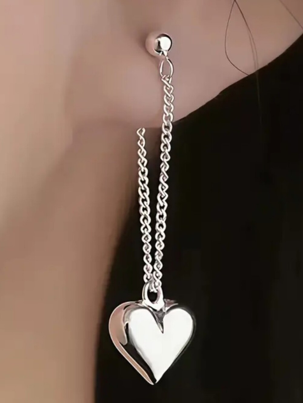 Silver Heart Drop Dangle Earrings - Women's Jewelry